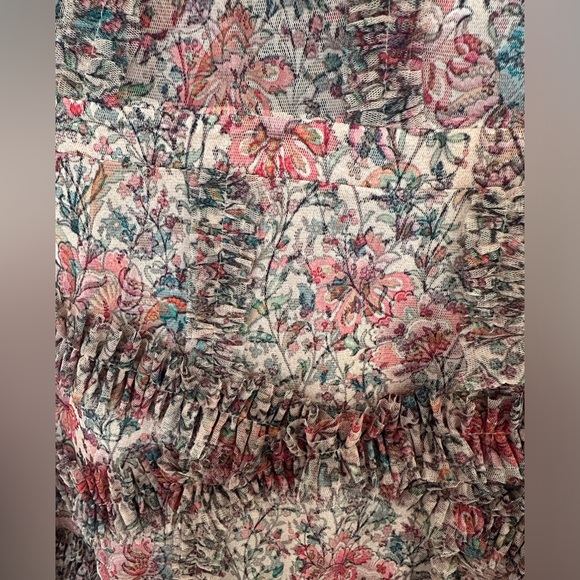 Anthropologie by Mac Duggal 8010 Mesh Ruffle Botanical Vines Midi Dress Size 14 - Picture 4 of 6